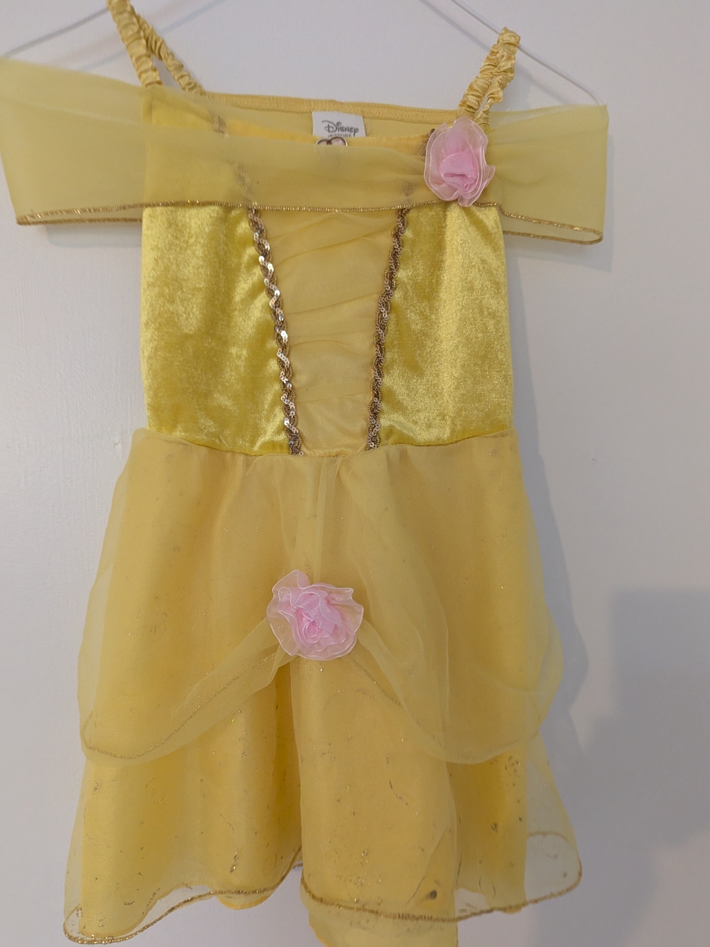 Disney Store Belle Dress 5/6 Yellow Velvet Beauty and the Beast W/ Charm